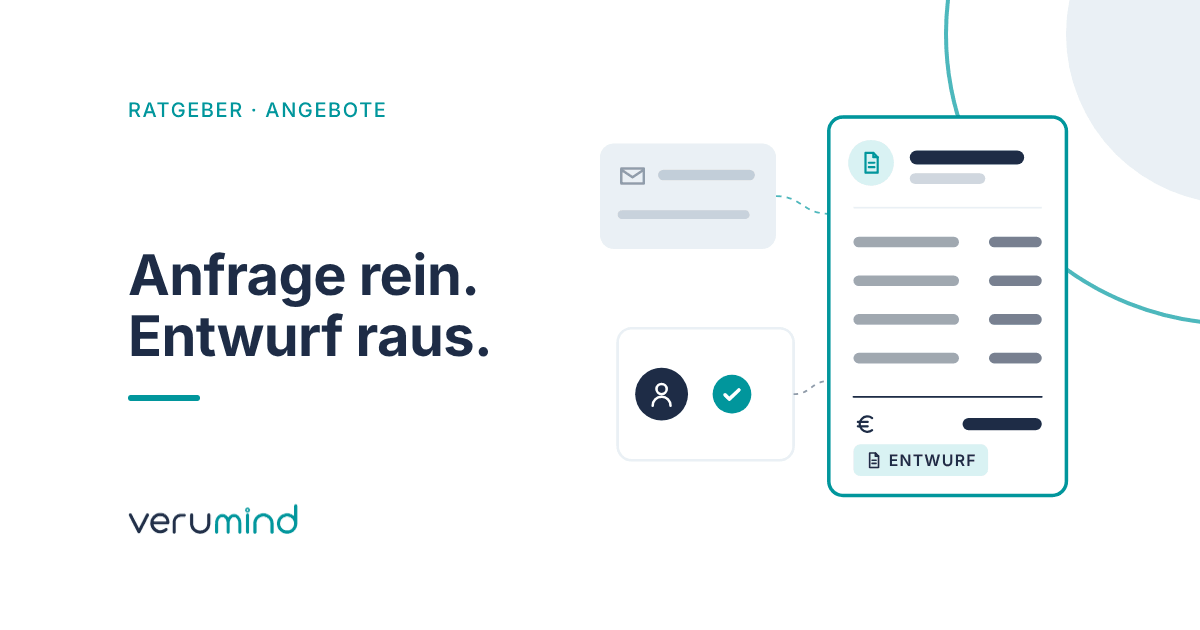 Schematische Grafik: Eine E-Mail-Anfrage wird zu einem Angebotsentwurf, den ein Mensch prüft und freigibt.
