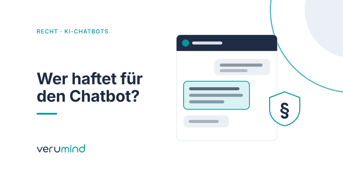 Schematische Grafik: Chatfenster mit hervorgehobener Antwort eines KI-Chatbots, daneben ein Schild mit Paragrafenzeichen