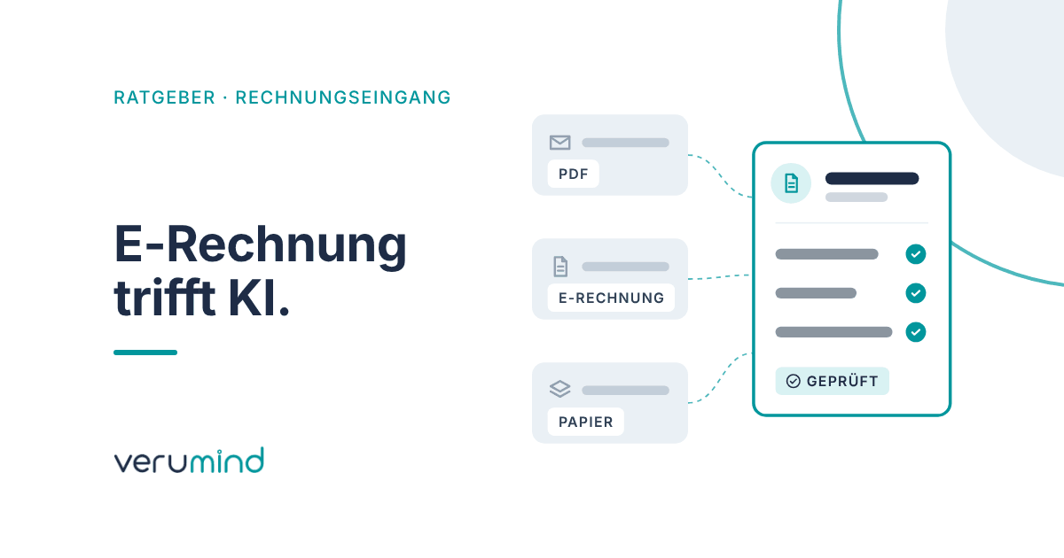 Schematische Grafik: Rechnungen als PDF, E-Rechnung und Papier laufen in eine geprüfte Rechnung zusammen